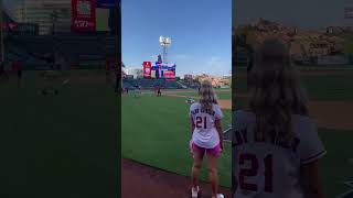 Breast Cancer Survivor Throws Out First Pitch at Angels Stadium [upl. by Notsahc591]