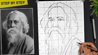 How to draw Rabindranath Tagore Rabindranath Tagore drawing step by step Sanju Arts [upl. by Neraj]