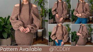 How to Crochet Sweater Dress  Pattern amp Tutorial DIY [upl. by Ed]