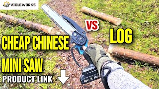 CHEAP MINI CHINESE CHAINSAW VS LOG REVIEW TEST VIOLEWORKS  ALIEXPRESS PRODUCT LINK [upl. by Lemuel501]