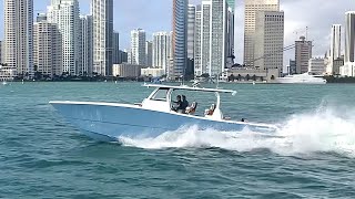 NEW 43 FREEMAN  Walkthrough and SeaTrial at 2022 Miami Boat Show some 47’ Freeman too [upl. by Ellehcirt]