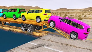 Toyota Cars vs Train  Truck Man Flatbed vs Train Beamngdrive 125 [upl. by Innis]