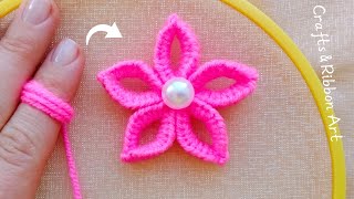 Its so Cute 💖🌟 Super Easy Woolen Flower Making Idea with Finger  DIY Hand Embroidery Flowers [upl. by Brianne]