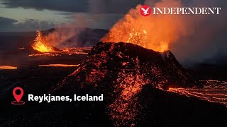 Live Volcano on Icelands Reykjanes Peninsula erupts for seventh time in a year [upl. by Nerha241]