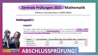 ZP 10 NRW Mathe 2021  Mittlerer Schulabschluss Realschule MSA  Teil 1 A5  Excel Tabellen [upl. by Suneya]