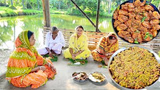 চিংড়ি মাছের ভুনা সাথে কলা থোড়ের ডালনা একদম গ্রাম্য দুটি রান্না সাথে দুপুরে খাওয়া দাওয়া [upl. by Ecirtac]