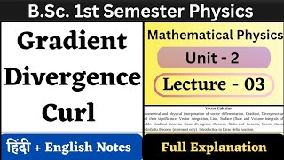 Gradient Divergence and Curl  Unit2  L03  BSc 1st Semester Physics  Vector Calculus physics [upl. by Axela835]