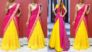 দুটি শাড়ী দিয়ে লেহেঙ্গা পরুন  double saree draping lehenga style  lehenga style saree draping [upl. by Llerrut]