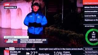 Excited College of Charleston student gets kneed by Jim Cantore LIVE on Weather Channel [upl. by Llerrad]