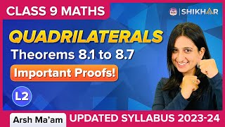 Quadrilaterals L2  Properties of Parallelograms  Theorem 81 to 87  Chapter 8  Arsh Ma’am [upl. by Sabino]