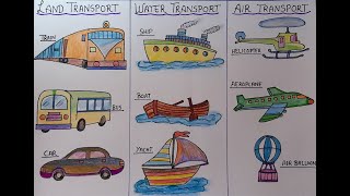 Drawing of transportation for kids l How to draw vehicles step by step l Means of transport drawing [upl. by Pangaro641]