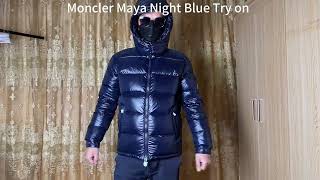 NFC Scan Moncler Maya Short Down Jacket Night Blue Try on Review [upl. by Nesline]