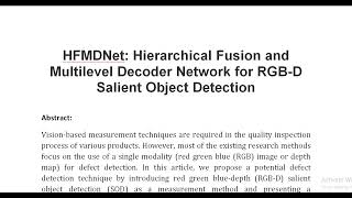 HFMDNet Hierarchical Fusion and Multilevel Decoder Network for RGB D Salient Object Detection [upl. by Gintz]