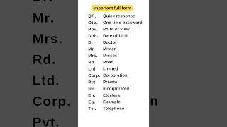 Important full form 💯✅ english education englishgrammar [upl. by Nilyarg]