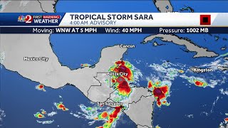 Tropical Storm Sara moving across Central America Remnants expected to bring rain to Florida [upl. by Adaline377]