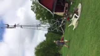 Raising an 8’ Aermotor windmill on a 40 foot tower with a tractor [upl. by Burroughs]