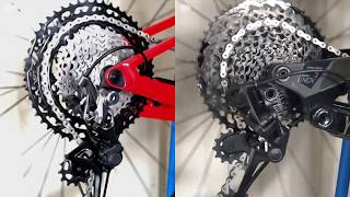 Shimano XTR M9100 12 Speed vs Sram Eagle Shifting Performance Test w Slow Motion [upl. by Ecydnac]