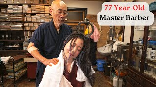 💈ASMR Beautiful Esthetician Visits 104 yearold Japanese Barbershop [upl. by Newbold]