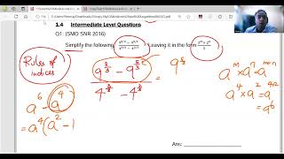 Indices Intermediate Level Sec 14 Questions 13 [upl. by Yonit]