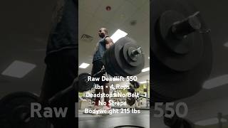 Raw Deadlift 550 lbs × 4 Reps Deadstops No Belt No Straps Bodyweight 215 lbs viralshort [upl. by Engracia]