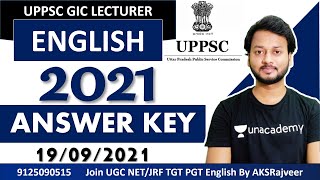 UPPSC GIC LECTURER ENGLISH ANSWER KEY 2021 DETAILED EXPLANATION  EXAM DATE 19092021 [upl. by Ynnam]