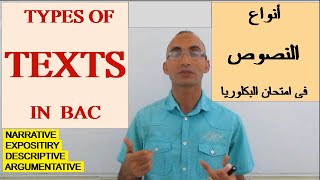 TYPES OF BAC TEXTS IN ENGLISH أنواع النصوص في الأنجليزية [upl. by Torrance141]