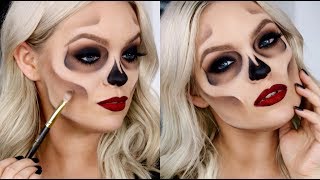 HOW TO EASY SKULLSKELETON MAKEUP  Halloween Costume Idea 2017 [upl. by Ayila]