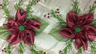 315 NOCHEBUENA DE LISTÓN HOW TO MAKE CHRISMASRIBBON FLOWERSDIY FABRIC FLOWERS [upl. by Alyks]