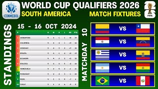 WORLD CUP QUALIFIERS 2026  CONMEBOL  SOUTH AMERICA  FIXTURES amp STANDINGS  MATCHDAY 10 [upl. by Northrop239]