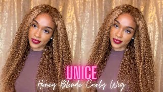 Unice Honey Blonde Curly Human Hair Wig 24 inches  Install and Review💕 [upl. by Benita]