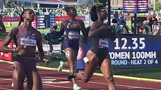 100m Hurdles 2024 US Olympic Trials Round 1 Heat 2 Masai Russell Alaysha Johnson Alia Armstrong [upl. by Nibuz]