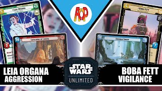 Leia Aggression vs Bob Fett Vigilance  Store Showdown Round 1  Star Wars Unlimited [upl. by Adamok]