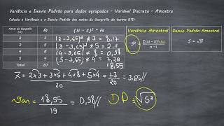 Variância e Desvio Padrão para dados agrupados  Variável Discreta  Amostra  Resolução 1 [upl. by Ioyal222]