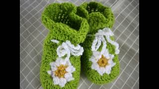 Zapatitoso escarpines para bebeen crochetganchilloen lana [upl. by Ecirehs429]