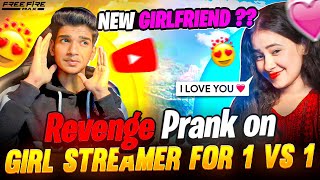 🤬REVENGE PRANK😏ON CUTE GIRL STREAMER  1 VS 1🔥 REJECTED HER 💔 FREE FIRE IN TELUGU dfg freefire [upl. by Adnolehs642]