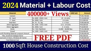 2024 material cost amp labour cost  1000 sqft house construction cost  material cost 2024 [upl. by Oramlub]