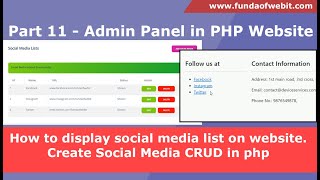 Part 11  How to display social media list on website  Create Social Media CRUD in php [upl. by Adnohsak]