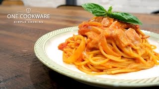 フライパンひとつで濃厚トマトクリームパスタ｜ONE COOKWAREシリーズ レシピ 作り方 [upl. by Noyar]