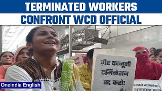 Delhi Anganwadi workers demonstrate at WCD office  OneIndia News news [upl. by Kristos]