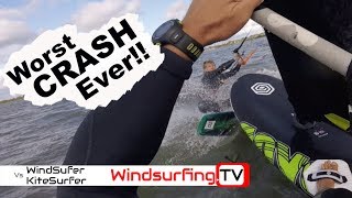 Worst CRASH Ever Windsurfer vs Kitesurfer [upl. by Aymik]