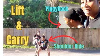 Lift amp Carry Fitness ExerciseShoulder Ride SquatsHusband vs Wife [upl. by Herrington]