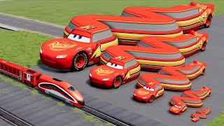 Big amp Small Long Snake Lightning Mcqueen vs Trains  BeamNGDrive [upl. by Ricoriki]