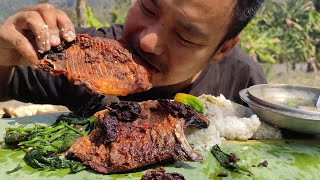 Eating whole crispy fried fish with 5 ghost pepper some greens and spicy soup [upl. by Oirasor159]