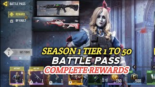 Season 1 2024 Complete Tier 1 To 50 All Battle pass Rewards  Season 1 Battle pass Emote Codm 2024 [upl. by Shelbi]