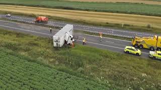 Dronebeelden van ongeval A37 bij Emmen  RWSverkeersinfo [upl. by Attevroc]