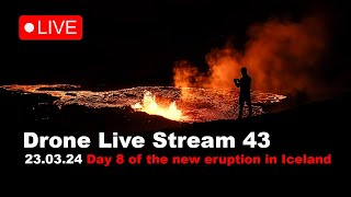 LIVE 230324 Day 8 New volcano eruption in Iceland drone live stream [upl. by Wake]