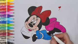 Drawing and Coloring Minnie Mouse 🐭🎀⚫👠 How to Draw Video for kids [upl. by Sprage]