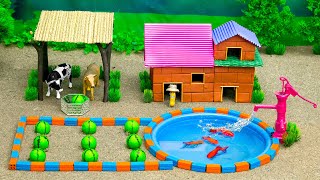 Design a unique DIY Mini Farm with Water Pool for Cattle and Mini Hand Pumb   DIY Mini Farm [upl. by Eleda]