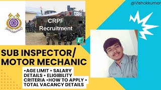 CRPF SUB INSPECTORMOTOR MECHANIC JOBS 2024 crpf crpfstatus jobs [upl. by Slorac813]