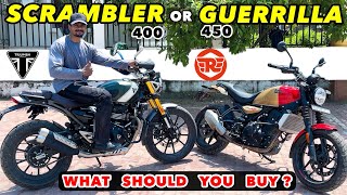 WHAT SHOULD YOU BUY TRIUMPH SCRAMBLER 400 OR ROYAL ENFIELD GUERRILLA 450  PRICE DIFFERENCE [upl. by Edgardo]